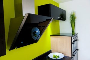 Shiny, modern kitchen in green and black